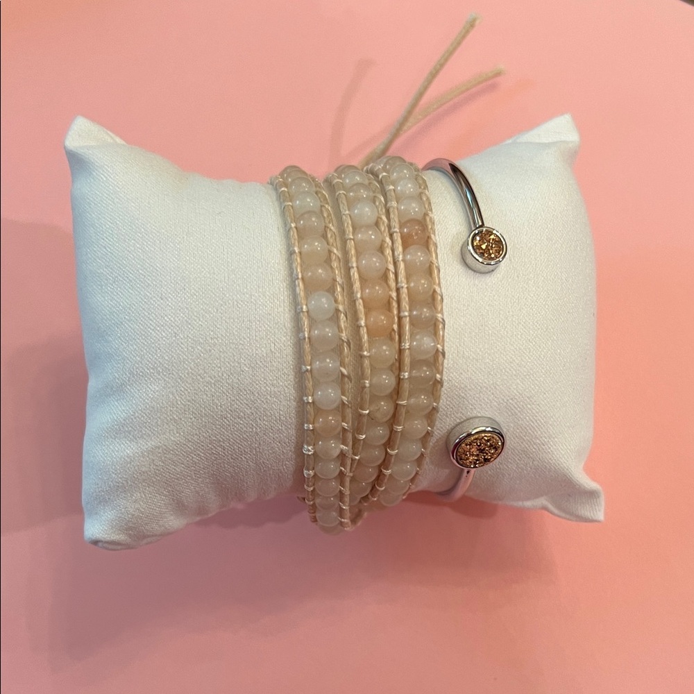 Elegant Cream Beaded Bracelet Set
